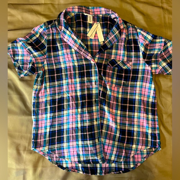 Victoria's Secret Pink and Blue Plaid Button Down Shirt - Picture 1 of 5